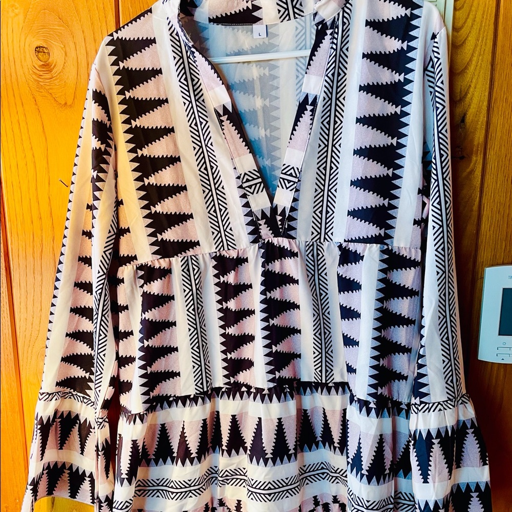 Blk, Pink & White Sun Dress